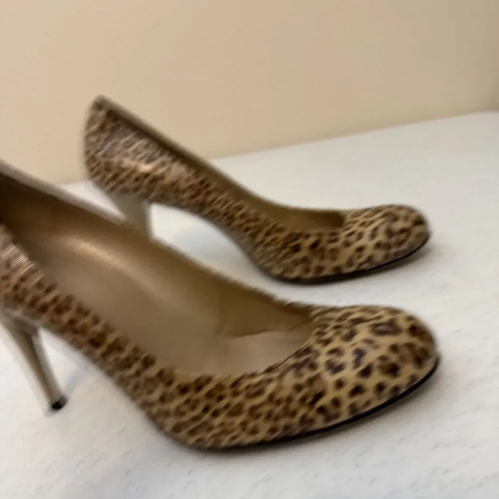 Stuart Weitzman Round Toe Pumps Stiletto Heels Brown Leopard Heels Women's 7 M